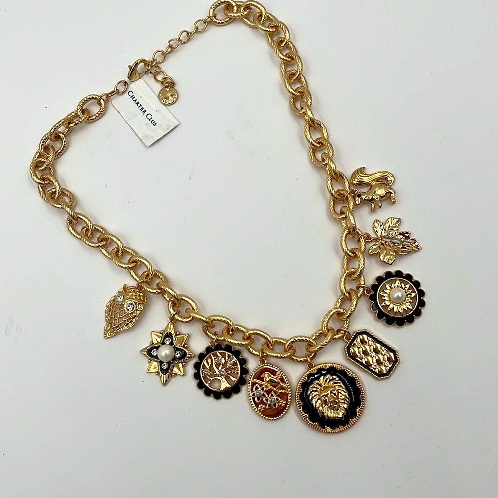 Charter Club Gold and Black Charm Necklace NWT